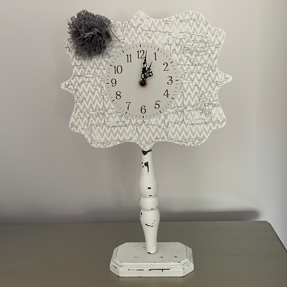Cute distressed clock on stand